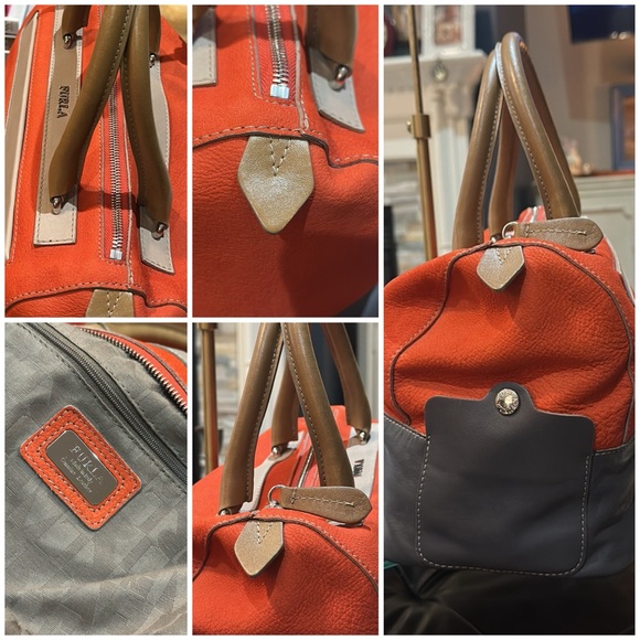 Authentic Furla Laila Bauletto Medium Satchel in Orange & Expresso Brown, EUC - Picture 14 of 16